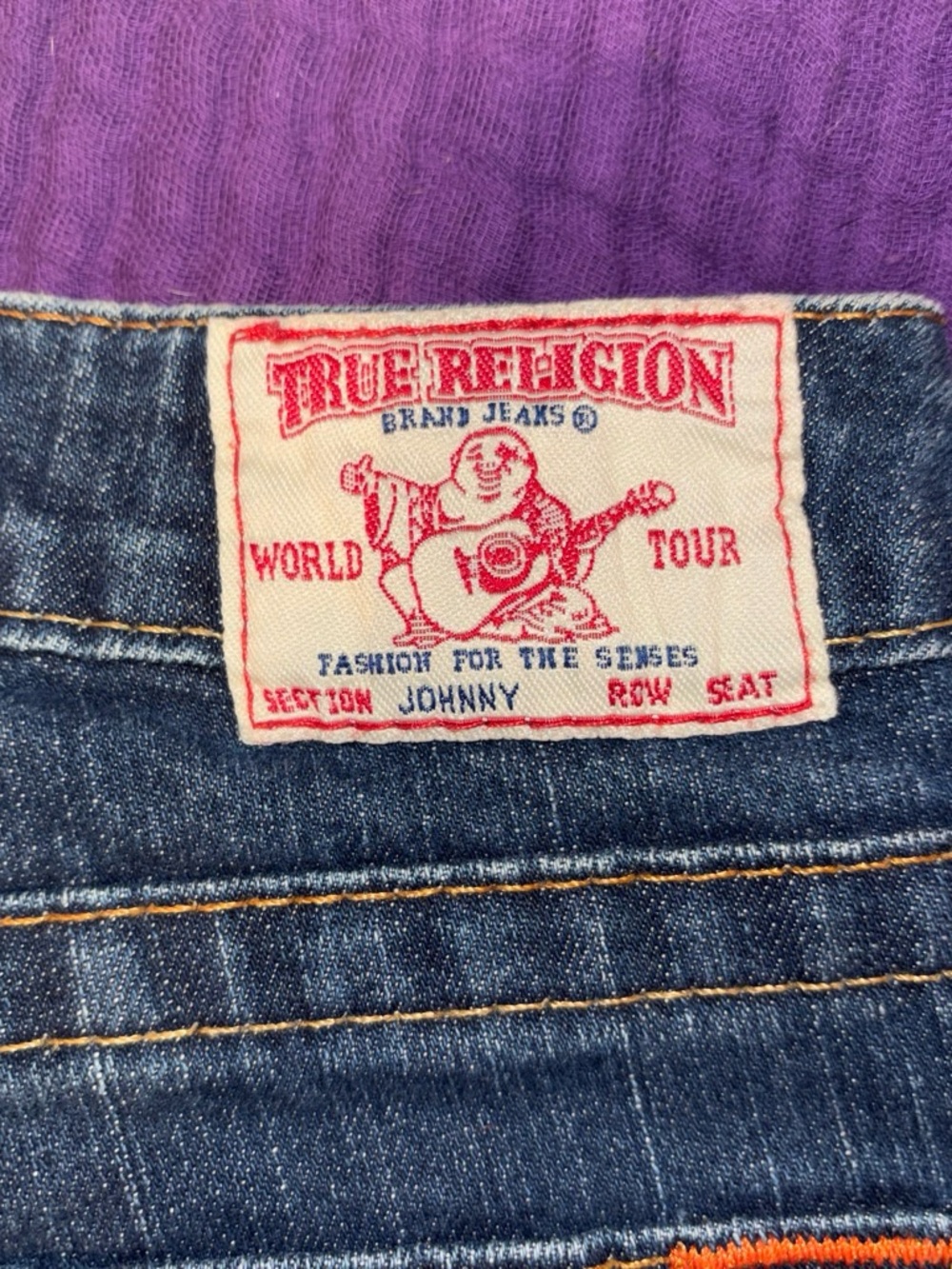 True Religion Women's Dark Blue Denim Jeans with Red Logo Patch